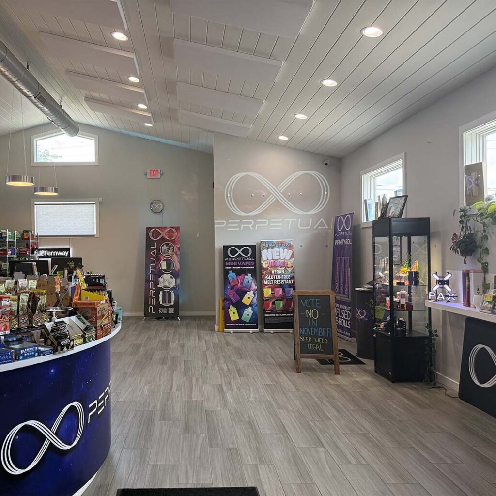 Checkout counter at PERPETUAL cannabis dispensary in Pittsfield
