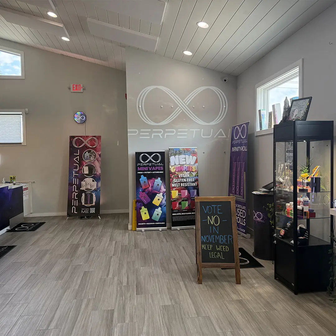 Interior of PERPETUAL cannabis dispensary in Pittsfield, MA
