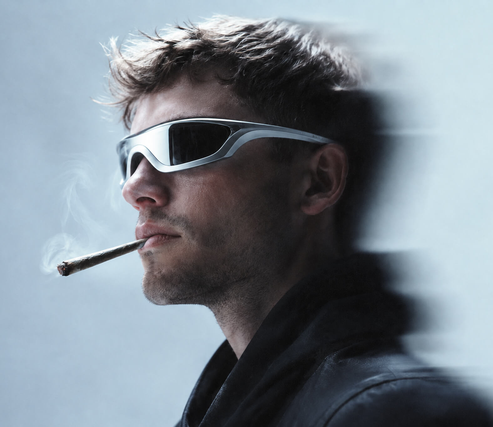 Man in glasses smoking cannabis